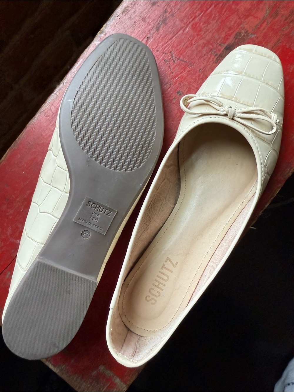 Schutz Arissa Classic Cream Croc-Embossed Ballet Flats - Picture 4 of 6